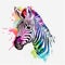 Watercolor illustration of a cute zebra in a blank background, Colorful splashes head portrait, AI generated