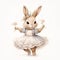 Watercolor illustration of dancing female rabbit, bunny