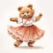 Watercolor illustration of dancing female teddy bear