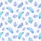Watercolor illustration, delicate banner, seamless pattern, blue feathers on a white background