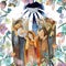 Watercolor illustration Descent of the Holy Spirit on the Apostles, Holy Trinity Day, Pentecost, whitsunday. Praying men and women