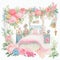 Watercolor illustration dreamy romantic bedroom with beautiful flowers in pink tones