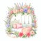 Watercolor illustration dreamy sweet romantic bedroom with beautiful flowers, lamp