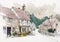 Watercolor illustration of English cottage
