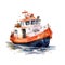 Watercolor illustration of a fishing boat. Hand drawn watercolor illustration