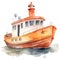 Watercolor illustration of a fishing boat. Hand drawn watercolor illustration