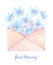Watercolor illustration. Floral message with blue flowers. Envelope with flowers. Ready to use card. Perfect for wedding