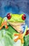 Watercolor illustration of funny colorful frog