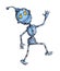 Watercolor illustration of a funny joyful robot walking cheerfully.