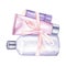 Watercolor illustration. Gift set of care products for face, body and hair. Purple cosmetics bottles of shampoo, cream