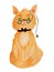 Watercolor illustration, ginger cat with eyeglasses isolated on white background. Fantasy character, witch familiar.