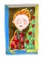 Watercolor illustration. The ginger white boy in red sweater loo
