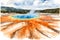 Watercolor illustration of the grand prismatic pool, Yellowstone National Park.