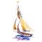 Watercolor illustration, hand drawn sailboat isolated object on white background.