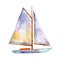Watercolor illustration, hand drawn white sailboat isolated object on white.
