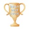 Watercolor illustration of hand painted golden prize cup, goblet with hand written blue text on it Best Dad Ever