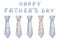 Watercolor illustration of hand painted grey, blue men neck ties with blue stars, brown dots, stripes. Card for Happy Father\'s Day