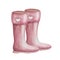 Watercolor illustration hand painted pink, rubber boots with heart for rainy weather isolated on white. Autumn clip art element