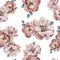 Watercolor illustration of hand painted seamless magnolia pattern. Floral design for cosmetics, perfume, beauty care products.