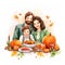 Watercolor illustration of happy family autumn Thanksgiving isolated on white