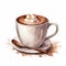 Watercolor Illustration Of Hot Chocolate With Whipped Cream And Coffee