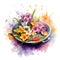 Watercolor illustration. Kitchen composition frying pan with flowers.ai generated