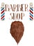 Watercolor illustration with lettering, beard isolated on white background. Barber shop poster, for various products.