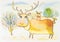 Watercolor illustration lovely cartoon of deers.