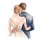Watercolor illustration of a loving couple of newlyweds bride and groom.