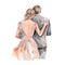 Watercolor illustration of a loving couple of newlyweds bride and groom.