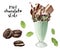 Watercolor illustration of mint chocolate shake dessert close up. Design template for packaging, menu, postcards.