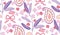 Watercolor Illustration modern outline paisley folk tribal traditional ribbon cute and flower