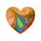 Watercolor illustration of a multicolored heart with stains and tints of paint