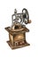 Watercolor illustration of old rusty coffee grinder. An old rusty enamel coffee mill. Hand drawn with watercolor onwhite