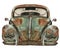 Watercolor illustration of old rusty green car. An old rusty enamel element. Hand drawn in watercolor on a white background.