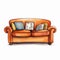 Watercolor Illustration Of An Orange Sofa With Playful Pillows