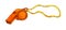 Watercolor illustration of an orange sports whistle on a yellow rope.