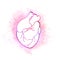 Watercolor illustration of outline realistic heart with splash. Medical picture. Original delicate element for cards on Valentine