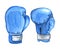 Watercolor illustration of pair blue boxing gloves isolated on white background. Hand drawn sketch