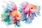 watercolor illustration of a pair of bright multicolored goldfish isolated on white background