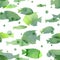 Watercolor illustration. Pattern of transparent silhouettes of fish warm green shades