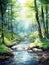 watercolor illustration of peaceful forest river