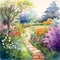 watercolor illustration of peaceful garden