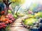 watercolor illustration of peaceful garden