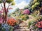 watercolor illustration of peaceful garden