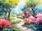 watercolor illustration of peaceful garden