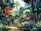 watercolor illustration of peaceful garden