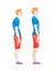 Watercolor illustration of people with right and wrong posture. Man with normal healthy spine and abnormal sick spine in