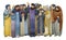 Watercolor illustration of Pharisees, Old Testament Jews, scribes. A crowd, a gathering of men discussing something and being