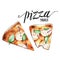 Watercolor illustration, Pizza margarita, Italian cuisine , Raster illustration, Isolated on whitepostcard